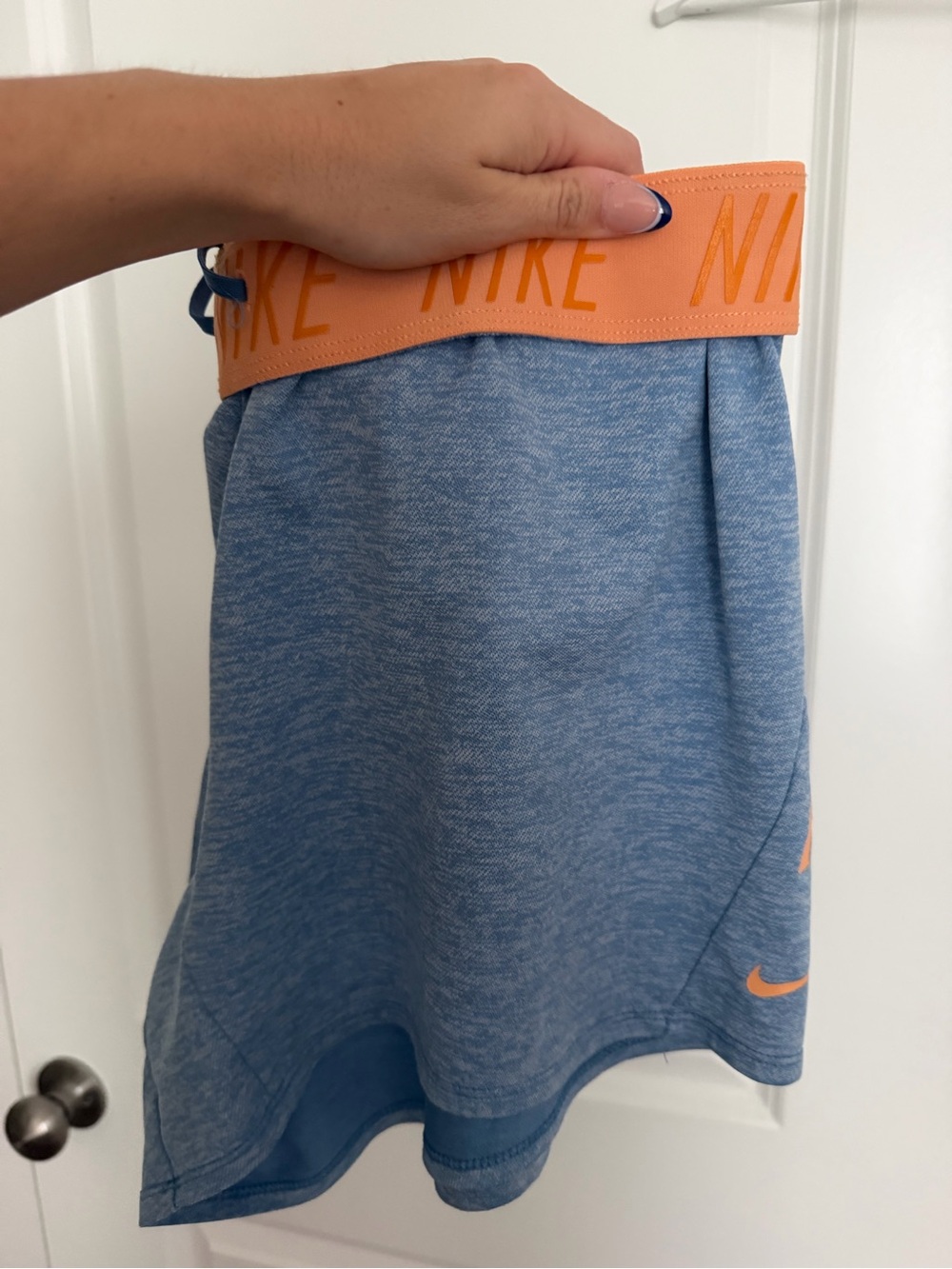 Nike Girls Heather Blue Skort with Orange Logo Waistband